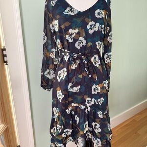 CAbi Long Sleeve Floral Dress - Blue and Green